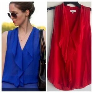 Aritzia Babaton 100% Silk Ruffle Ainsley Blouse Red 30986